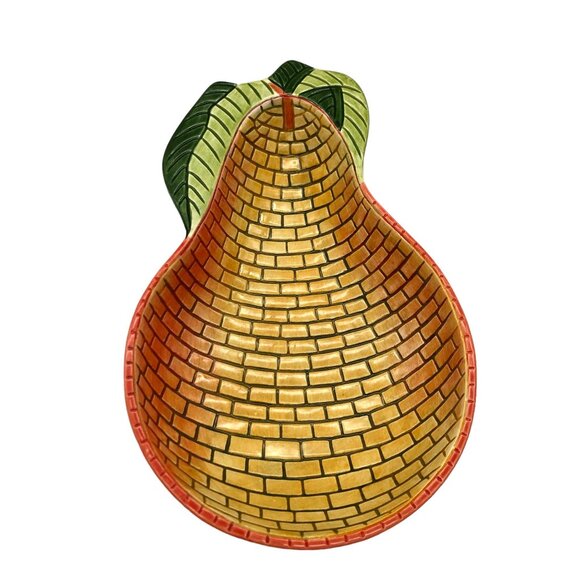 Vtg CA Clay Art Ceramic Mosaic Pear Serving Bowl Trinket Dish Colorful 8 In - Picture 1 of 11